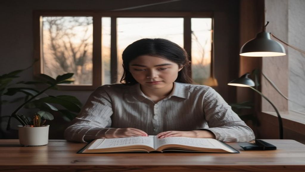 Ilustrasi buku bertema mindset dengan tulisan 'Mindset' di sampulnya di atas meja kayu.